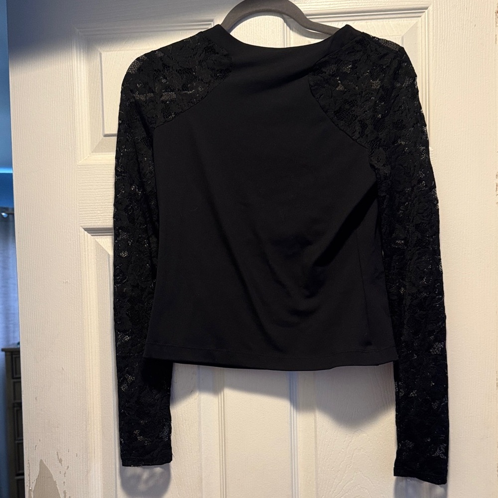 Free People Black Long-Sleeve Lace Sleeve Tee - Picture 6 of 6